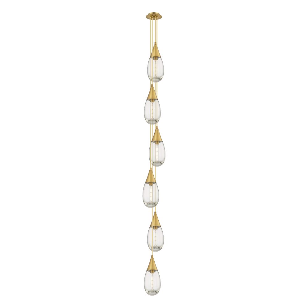 Innovations 106-450-1P-BB-G450-6CL Milan - 6 Light 4" Cord Hung Multi Pendant - 6" Canopy - Brushed Brass Finish - Clear Glass Shade