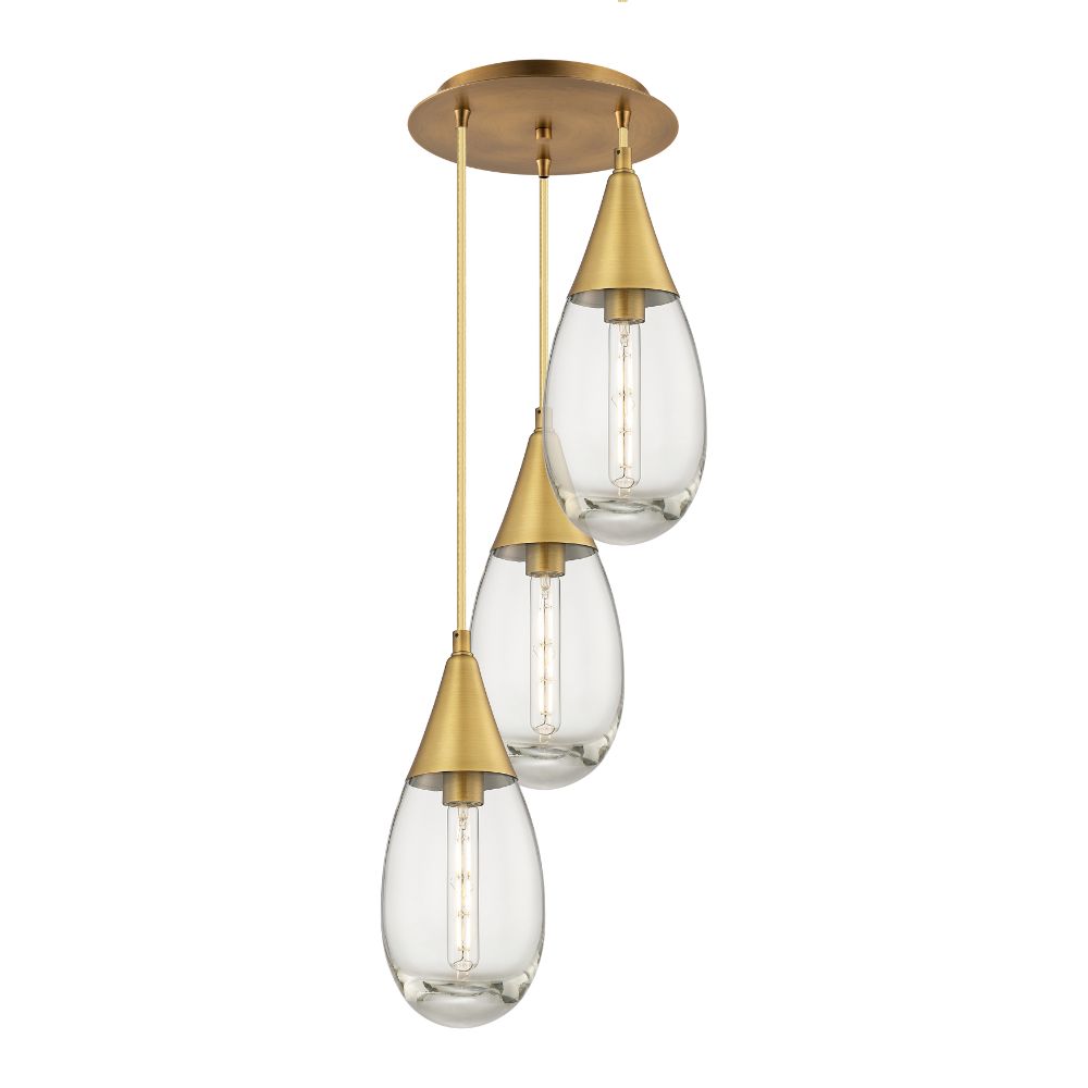 Innovations 113-450-1P-BB-G450-6CL Malone - 3 Light 6" Cord Hung Multi Pendant - 10" Canopy - Brushed Brass Finish - Clear Glass Shade