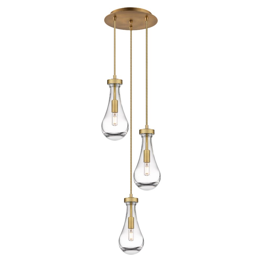 Innovations 113-451-1P-BB-G451-5CL Owego - 3 Light 5" Cord Hung Multi Pendant - 10" Canopy - Brushed Brass Finish - Clear Glass Shade