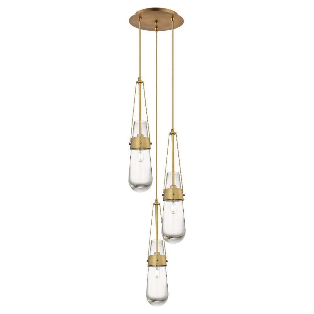 Innovations 113-452-1P-BB-G452-4CL Milan - 3 Light 4" Cord Hung Multi Pendant - 10" Canopy - Brushed Brass Finish - Clear Glass Shade