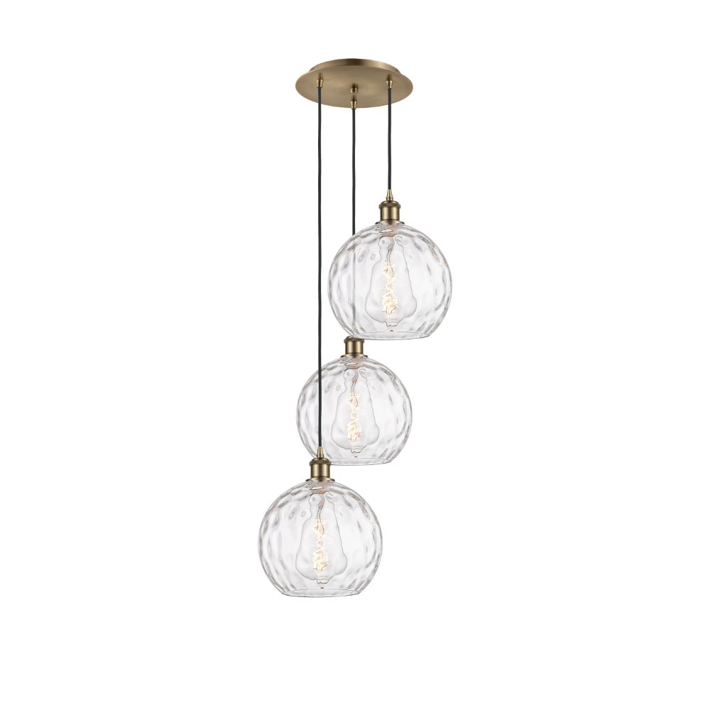 Innovations 113B-3P-AB-G1215-10 Athens Water Glass 3 Light 18 inch Multi Pendant in Antique Brass