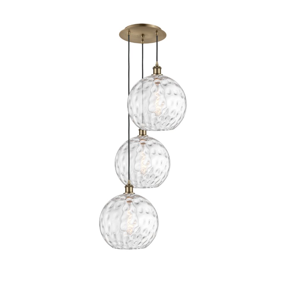 Innovations 113B-3P-AB-G1215-12 Athens Water Glass 3 Light 18 inch Multi Pendant in Antique Brass