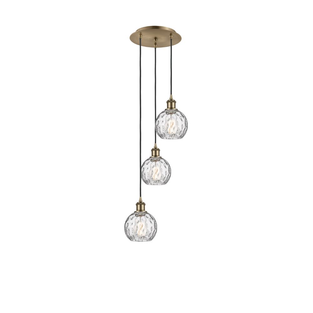 Innovations 113B-3P-AB-G1215-6 Athens Water Glass 3 Light 16 inch Multi Pendant in Antique Brass