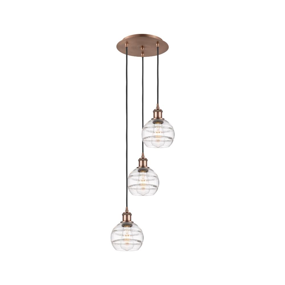 Innovations Lighting 113B-3P-AC-G556-6CL Ballston - Rochester - 3 Light 13" Cord Hung Multi Pendant - Antique Copper Finish - Clear Shade