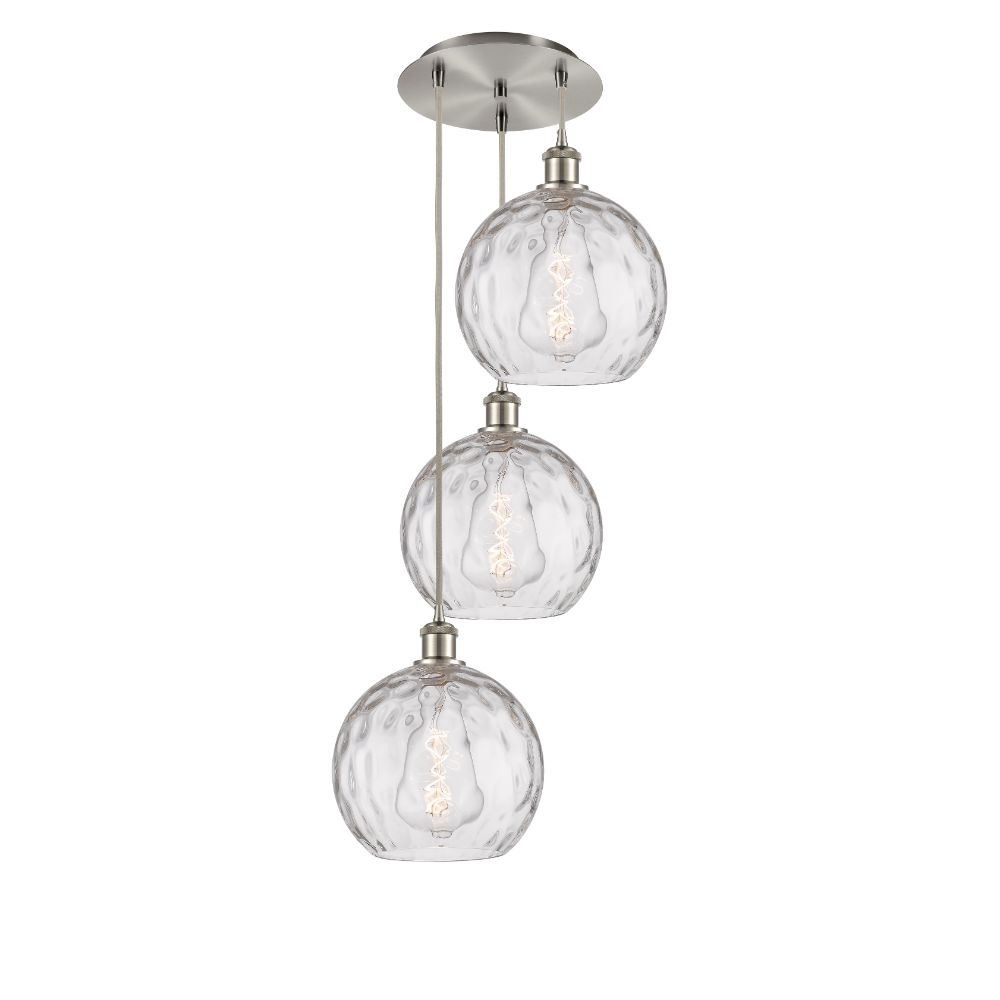 Innovations 113B-3P-SN-G1215-10 Athens Water Glass 3 Light 18 inch Multi-Pendant in Brushed Satin Nickel