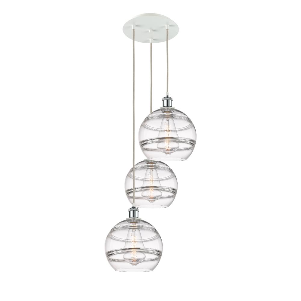 Innovations Lighting 113B-3P-WPC-G556-10CL Ballston - Rochester - 3 Light 17" Cord Hung Multi Pendant - White Polished Chrome Finish - Clear Shade