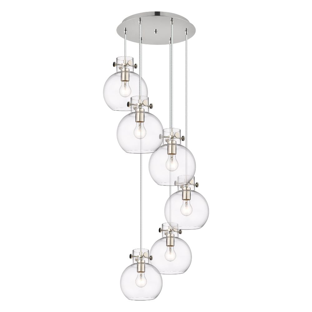 Innovations 116-410-1PS-PN-G410-8CL Newton Sphere - 6 Light 8" Cord Hung Multi Pendant - 14" Canopy - Polished Nickel Finish - Clear Glass Shade