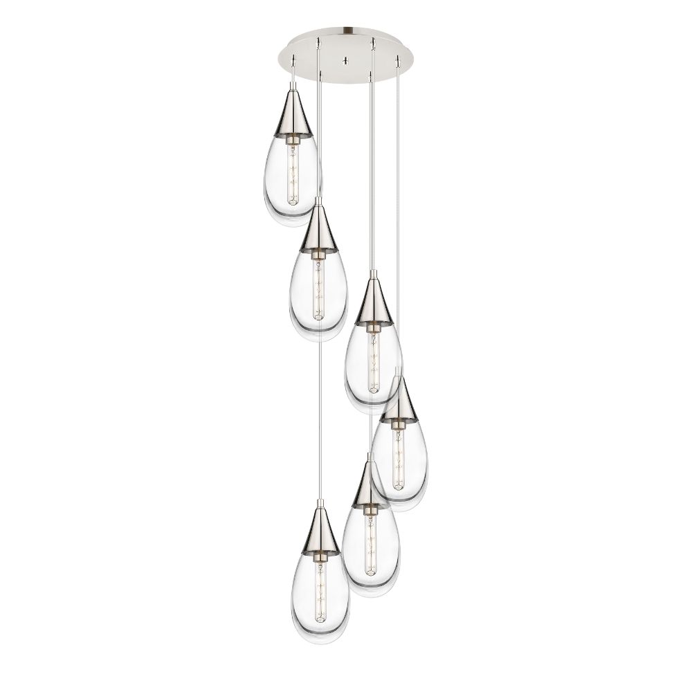 Innovations 116-450-1P-PN-G450-6CL Malone - 6 Light 6" Cord Hung Multi Pendant - 14" Canopy - Polished Nickel Finish - Clear Glass Shade