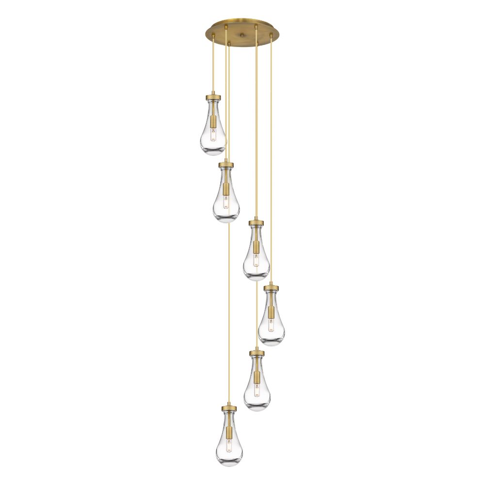 Innovations 116-451-1P-BB-G451-5CL Owego - 6 Light 5" Cord Hung Multi Pendant - 14" Canopy - Brushed Brass Finish - Clear Glass Shade