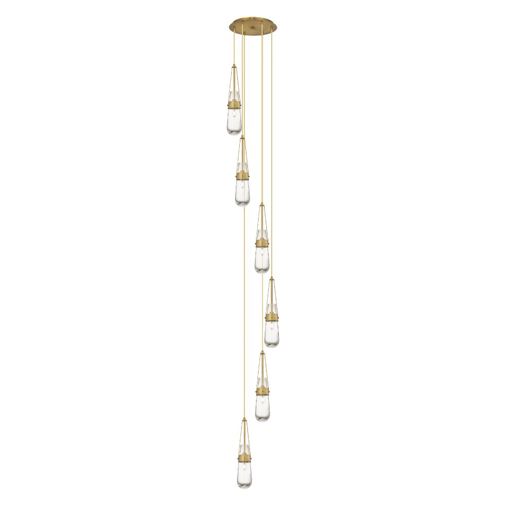Innovations 116-452-1P-BB-G452-4CL Milan - 6 Light 4" Cord Hung Multi Pendant - 14" Canopy - Brushed Brass Finish - Clear Glass Shade