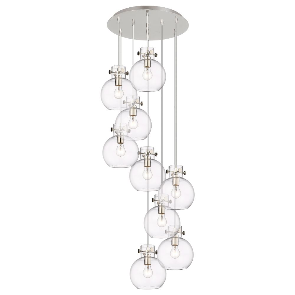 Innovations 119-410-1PS-PN-G410-8CL Newton Sphere - 9 Light 8" Cord Hung Multi Pendant - 18" Canopy - Polished Nickel Finish - Clear Glass Shade