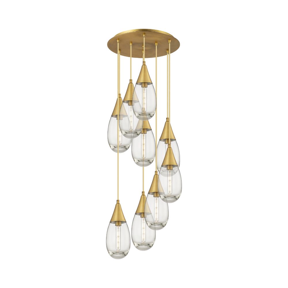 Innovations 119-450-1P-BB-G450-6CL Malone - 9 Light 6" Cord Hung Multi Pendant - 18" Canopy - Brushed Brass Finish - Clear Glass Shade