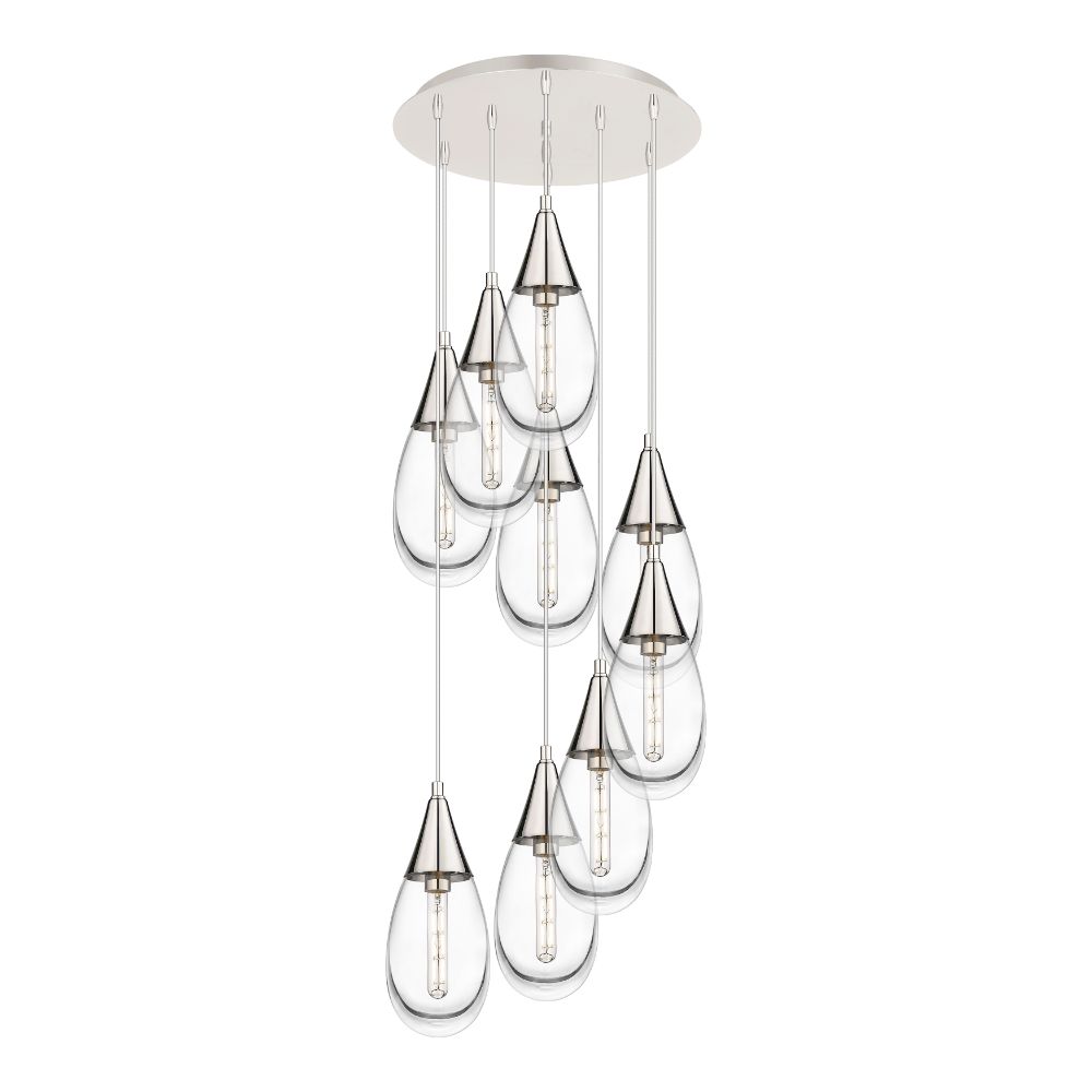 Innovations 119-450-1P-PN-G450-6CL Malone - 9 Light 6" Cord Hung Multi Pendant - 18" Canopy - Polished Nickel Finish - Clear Glass Shade