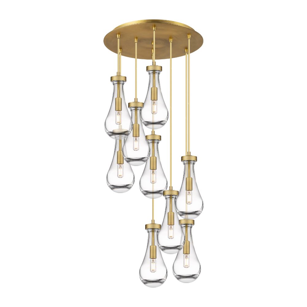 Innovations 119-451-1P-BB-G451-5CL Owego - 9 Light 5" Cord Hung Multi Pendant - 18" Canopy - Brushed Brass Finish - Clear Glass Shade