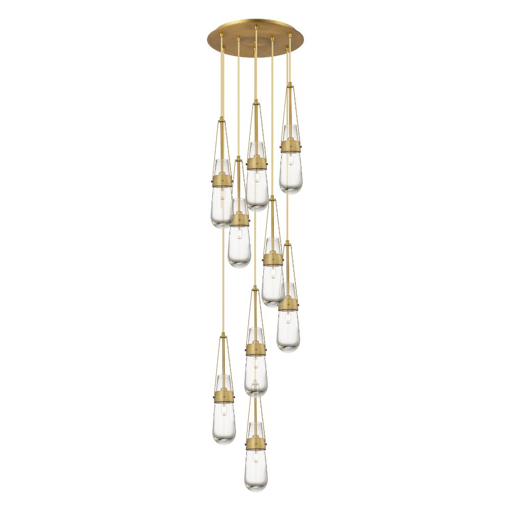 Innovations 119-452-1P-BB-G452-4CL Milan - 9 Light 4" Cord Hung Multi Pendant - 18" Canopy - Brushed Brass Finish - Clear Glass Shade