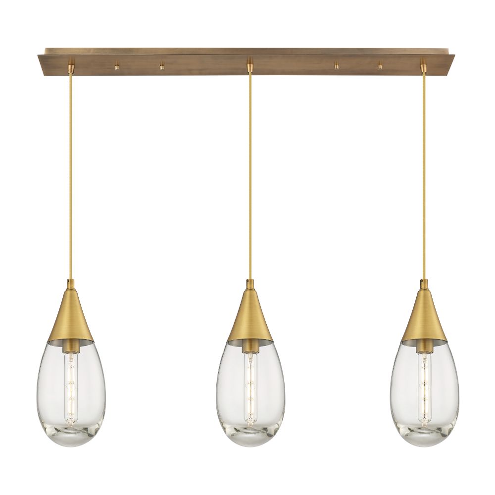 Innovations 123-450-1P-BB-G450-6CL Malone - 3 Light 6" Cord Hung Linear Pendant - Brushed Brass Finish - Clear Glass Shade