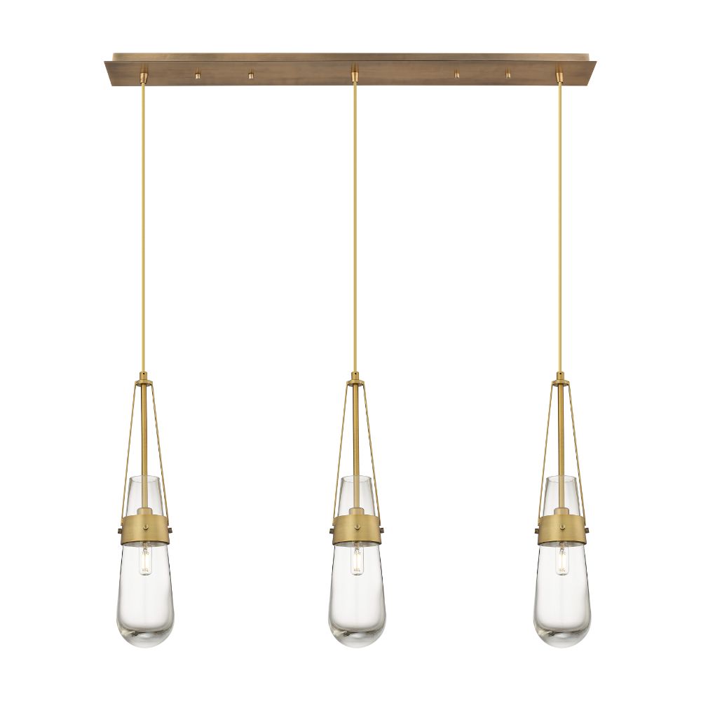 Innovations 123-452-1P-BB-G452-4CL Milan - 3 Light 4" Cord Hung Linear Pendant - Brushed Brass Finish - Clear Glass Shade