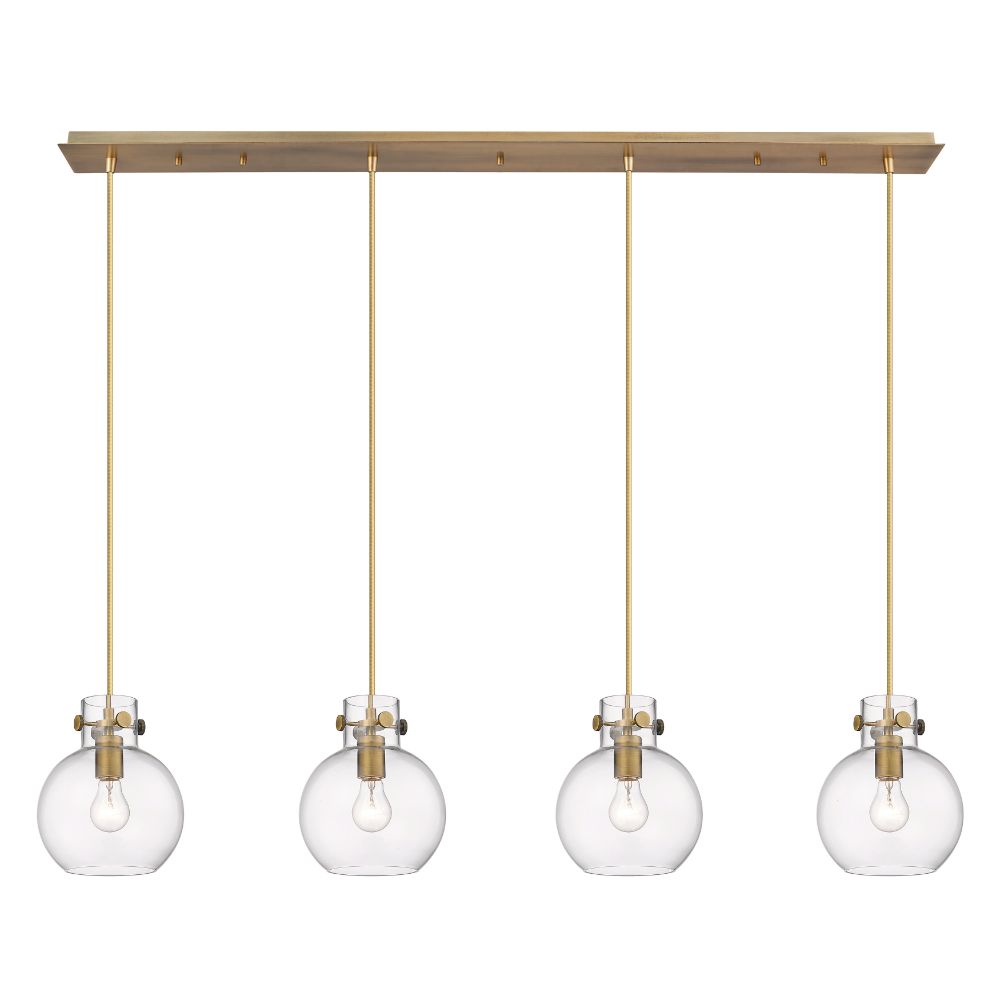 Innovations 124-410-1PS-BB-G410-8CL Newton Sphere - 4 Light 8" Cord Hung Linear Pendant - Brushed Brass Finish - Clear Glass Shade