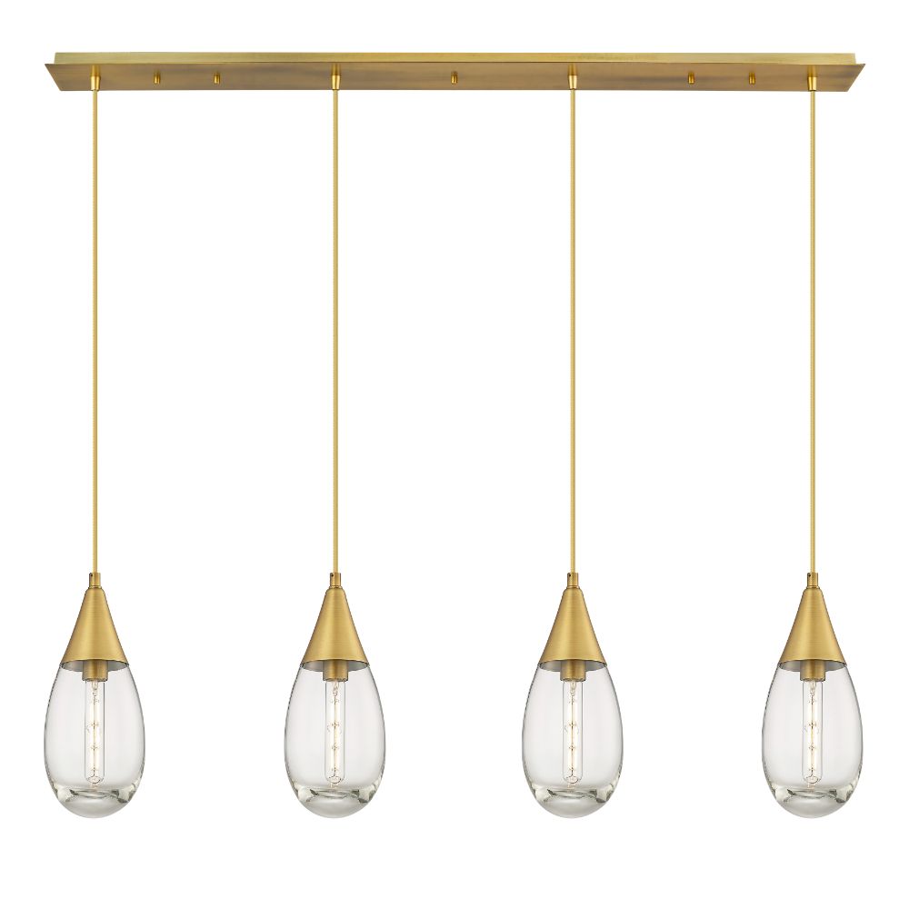 Innovations 124-450-1P-BB-G450-6CL Malone - 4 Light 6" Cord Hung Linear Pendant - Brushed Brass Finish - Clear Glass Shade