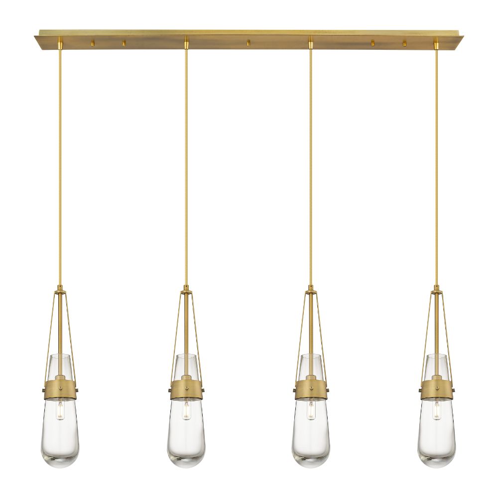 Innovations 124-452-1P-BB-G452-4CL Milan - 4 Light 4" Cord Hung Linear Pendant - Brushed Brass Finish - Clear Glass Shade