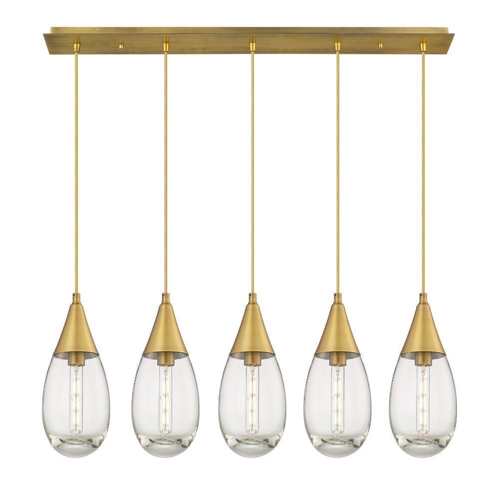 Innovations 125-450-1P-BB-G450-6CL Malone - 5 Light 6" Cord Hung Linear Pendant - Brushed Brass Finish - Clear Glass Shade