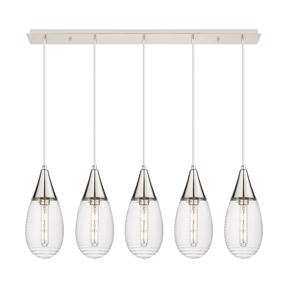Innovations 125-450-1P-PN-G450-6CL Malone - 5 Light 6" Cord Hung Linear Pendant - Polished Nickel Finish - Clear Glass Shade