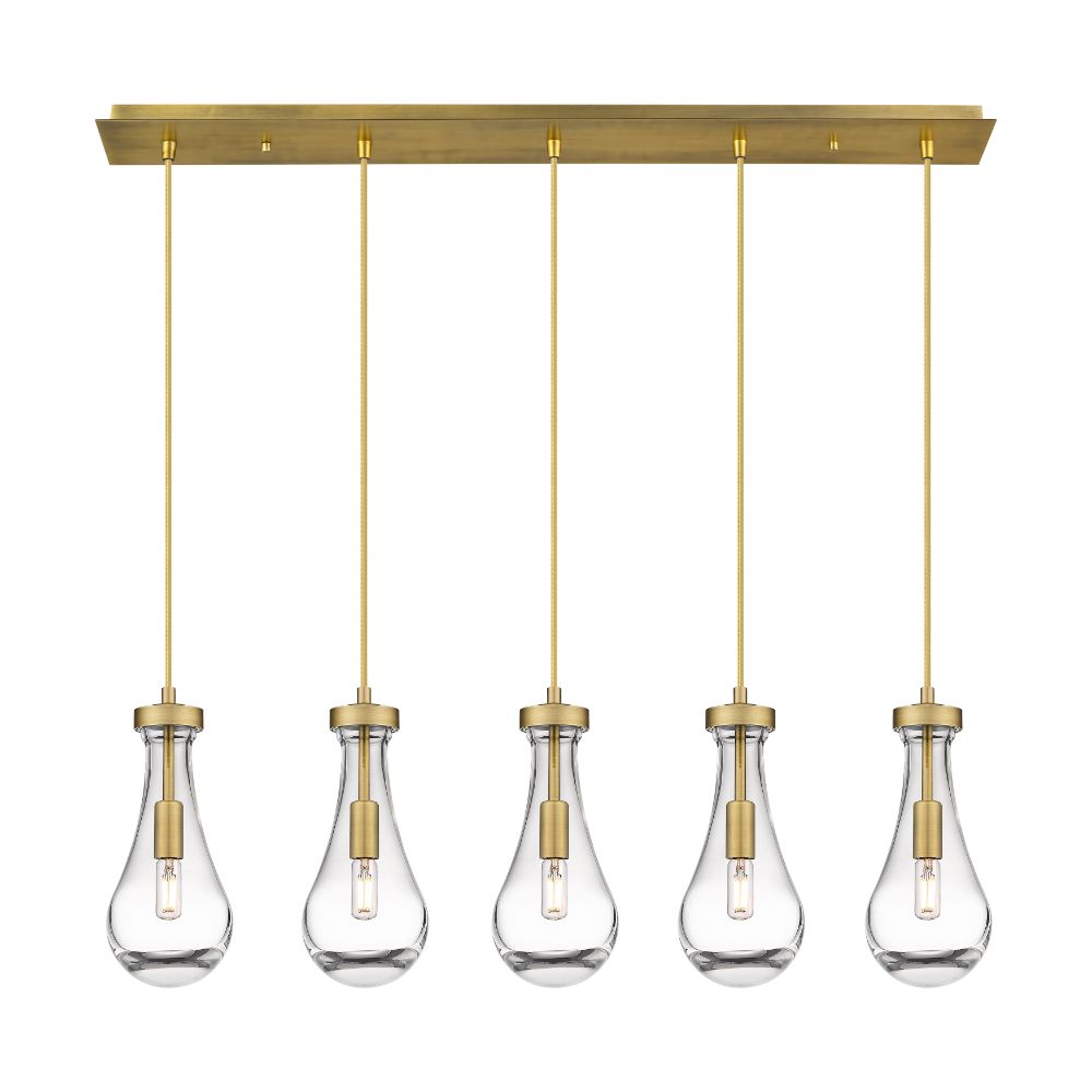 Innovations 125-451-1P-BB-G451-5CL Owego - 5 Light 5" Cord Hung Linear Pendant - Brushed Brass Finish - Clear Glass Shade