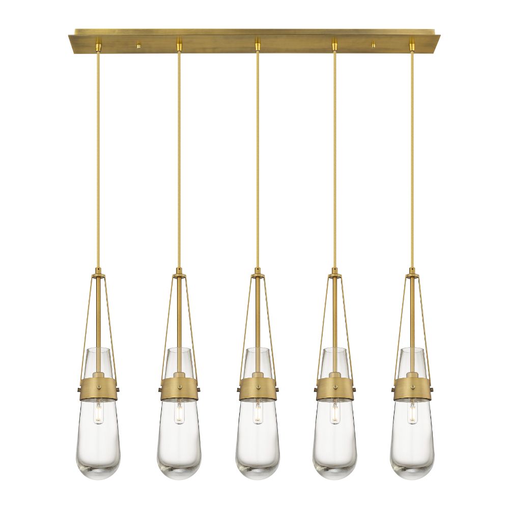 Innovations 125-452-1P-BB-G452-4CL Milan - 5 Light 4" Cord Hung Linear Pendant - Brushed Brass Finish - Clear Glass Shade
