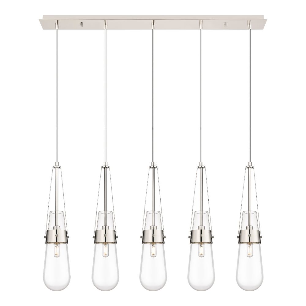 Innovations 125-452-1P-PN-G452-4CL Milan - 5 Light 4" Cord Hung Linear Pendant - Polished Nickel Finish - Clear Glass Shade