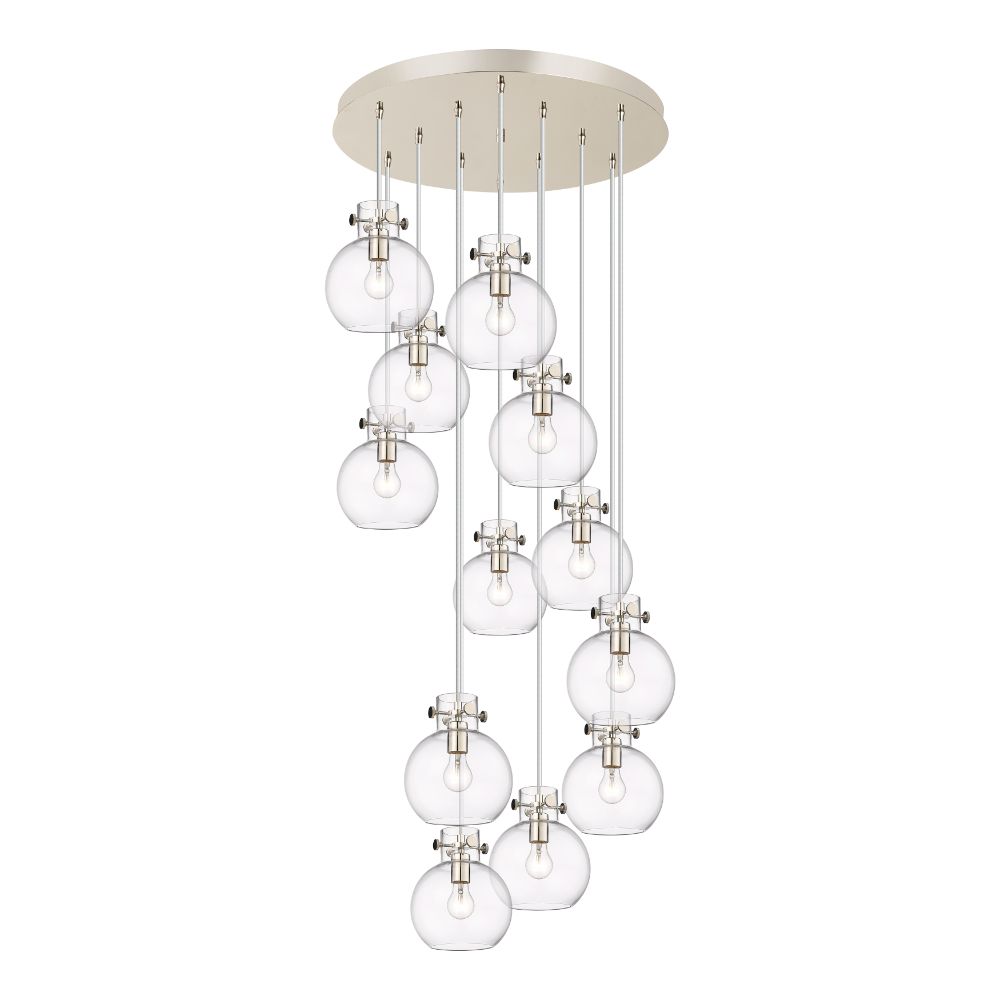 Innovations 126-410-1PS-PN-G410-8CL Newton Sphere - 12 Light 8" Cord Hung Multi Pendant - 24" Canopy - Polished Nickel Finish - Clear Glass Shade