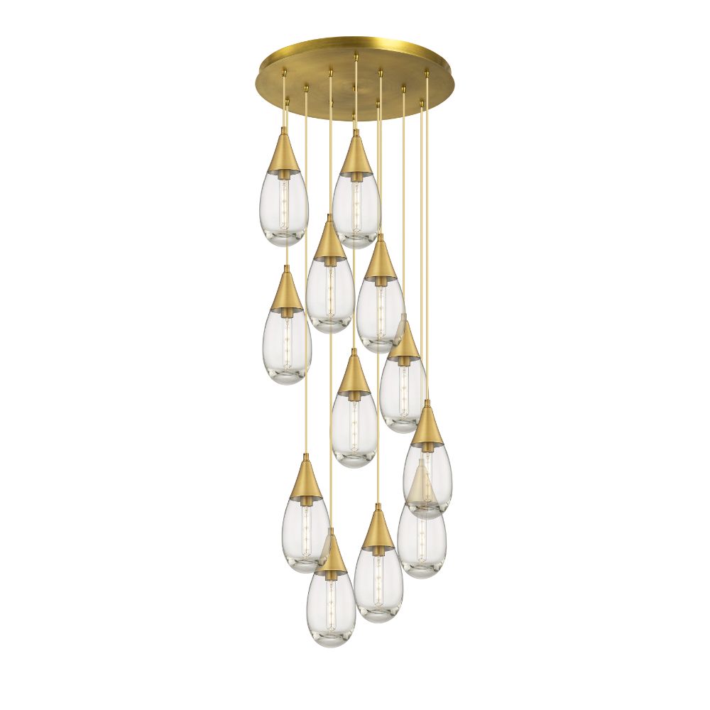 Innovations 126-450-1P-BB-G450-6CL Malone - 12 Light 6" Cord Hung Multi Pendant - 24" Canopy - Brushed Brass Finish - Clear Glass Shade