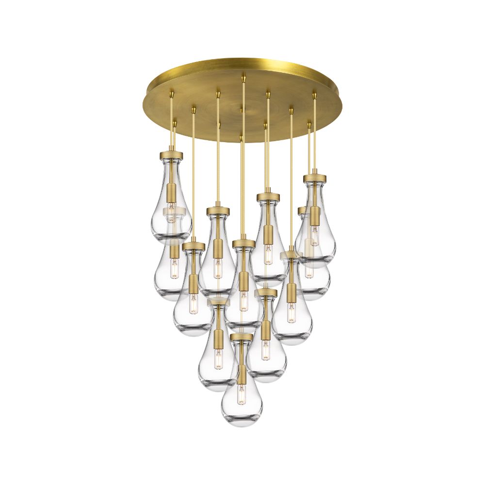 Innovations 126-451-1P-BB-G451-5CL Owego - 12 Light 5" Cord Hung Multi Pendant - 24" Canopy - Brushed Brass Finish - Clear Glass Shade