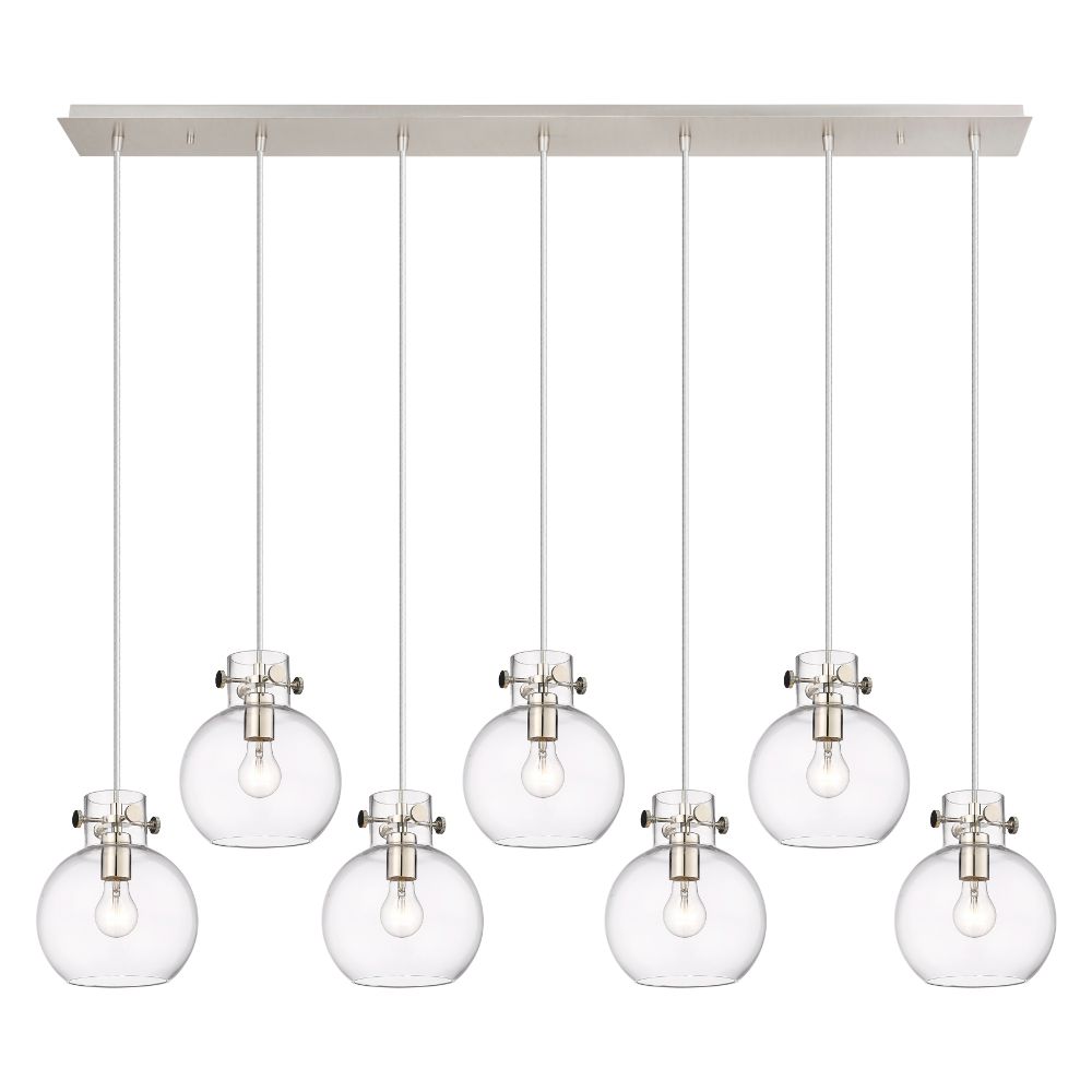 Innovations 127-410-1PS-PN-G410-8CL Newton Sphere - 7 Light 8" Cord Hung Linear Pendant - Polished Nickel Finish - Clear Glass Shade