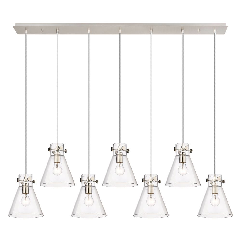 Innovations 127-410-1PS-PN-G411-8CL Newton Cone - 7 Light 8" Cord Hung Linear Pendant - Polished Nickel Finish - Clear Glass Shade