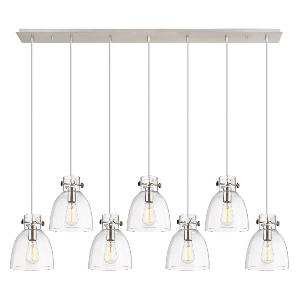 Innovations 127-410-1PS-PN-G412-8CL Newton Bell - 7 Light 8" Cord Hung Linear Pendant - Polished Nickel Finish - Clear Glass Shade