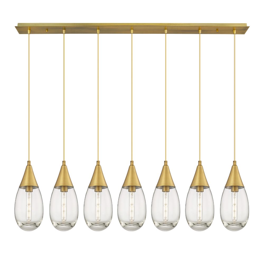 Innovations 127-450-1P-BB-G450-6CL Malone - 7 Light 6" Cord Hung Linear Pendant - Brushed Brass Finish - Clear Glass Shade