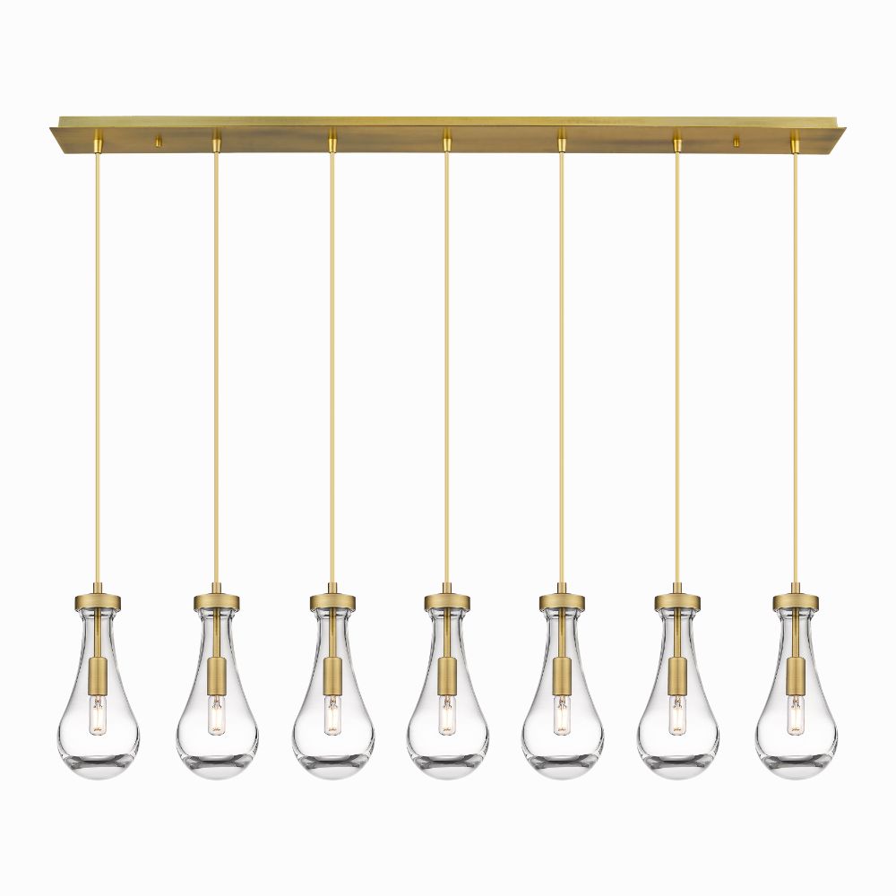 Innovations 127-451-1P-BB-G451-5CL Owego - 7 Light 5" Cord Hung Linear Pendant - Brushed Brass Finish - Clear Glass Shade