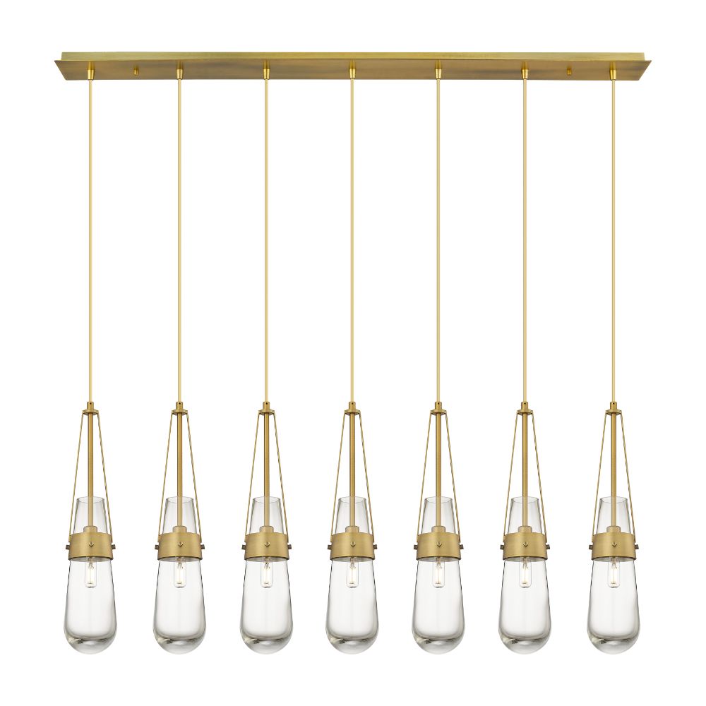 Innovations 127-452-1P-BB-G452-4CL Milan - 7 Light 4" Cord Hung Linear Pendant - Brushed Brass Finish - Clear Glass Shade