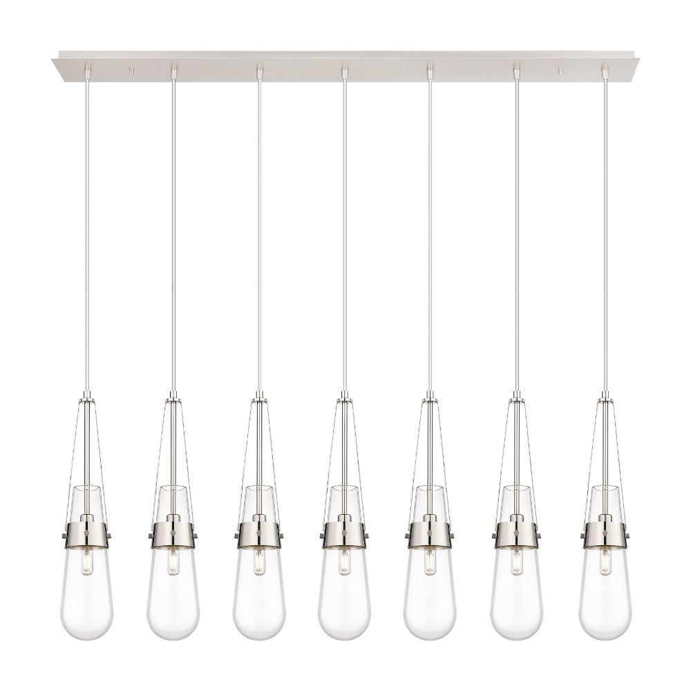 Innovations 127-452-1P-PN-G452-4CL Milan - 7 Light 4" Cord Hung Linear Pendant - Polished Nickel Finish - Clear Glass Shade