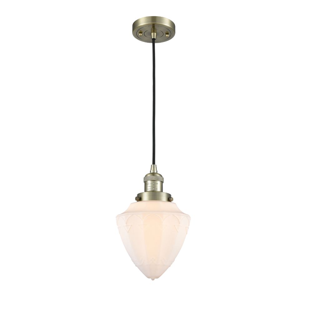 Innovations 201C-AB-G661-7 Bullet Small 1 Light Mini Pendant part of the Franklin Restoration Collection in Antique Brass
