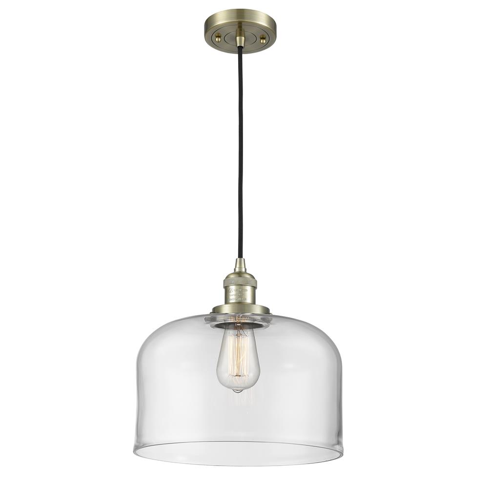 Innovations 201C-AB-G72-L-LED 1 Light Vintage Dimmable LED Large Bell 12 inch Mini Pendant