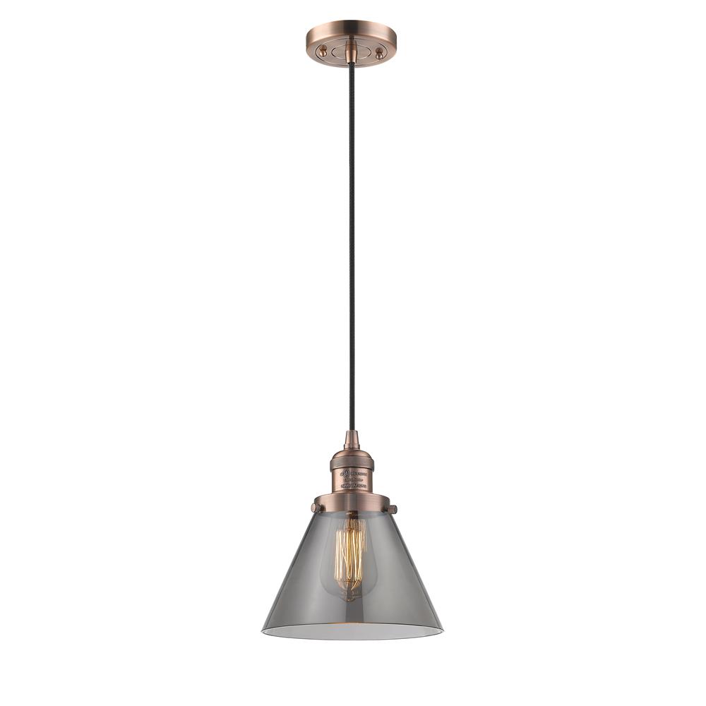 Innovations 201C-AC-G43-LED 1 Light Vintage Dimmable LED Large Cone 8 inch Mini Pendant in Antique Copper