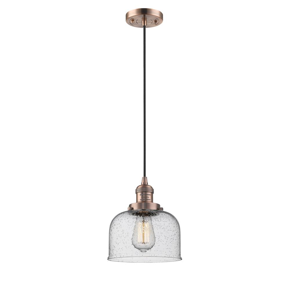 Innovations 201C-AC-G74-LED 1 Light Vintage Dimmable LED Large Bell 8 inch Mini Pendant in Antique Copper