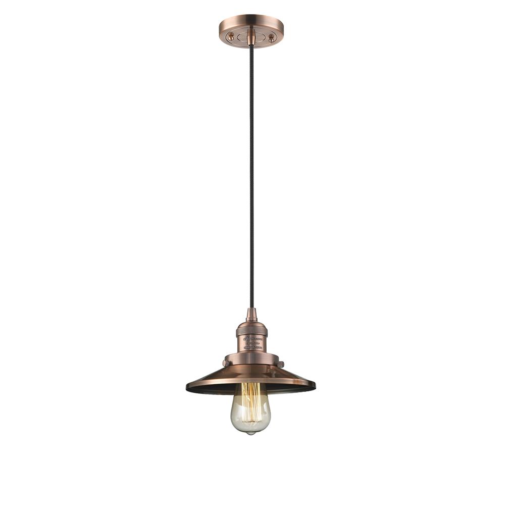 Innovations 201C-AC-M3-LED 1 Light Vintage Dimmable LED Railroad 8 inch Mini Pendant in Antique Copper