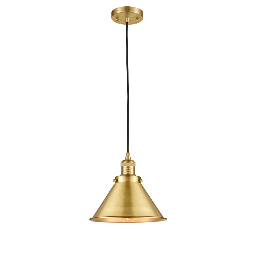 Innovations 201C-SG-M10-SG-LED Briarcliff Mini Pendant 1 Light  in Satin Gold with Satin Gold Briarcliff Cone Metal Shade