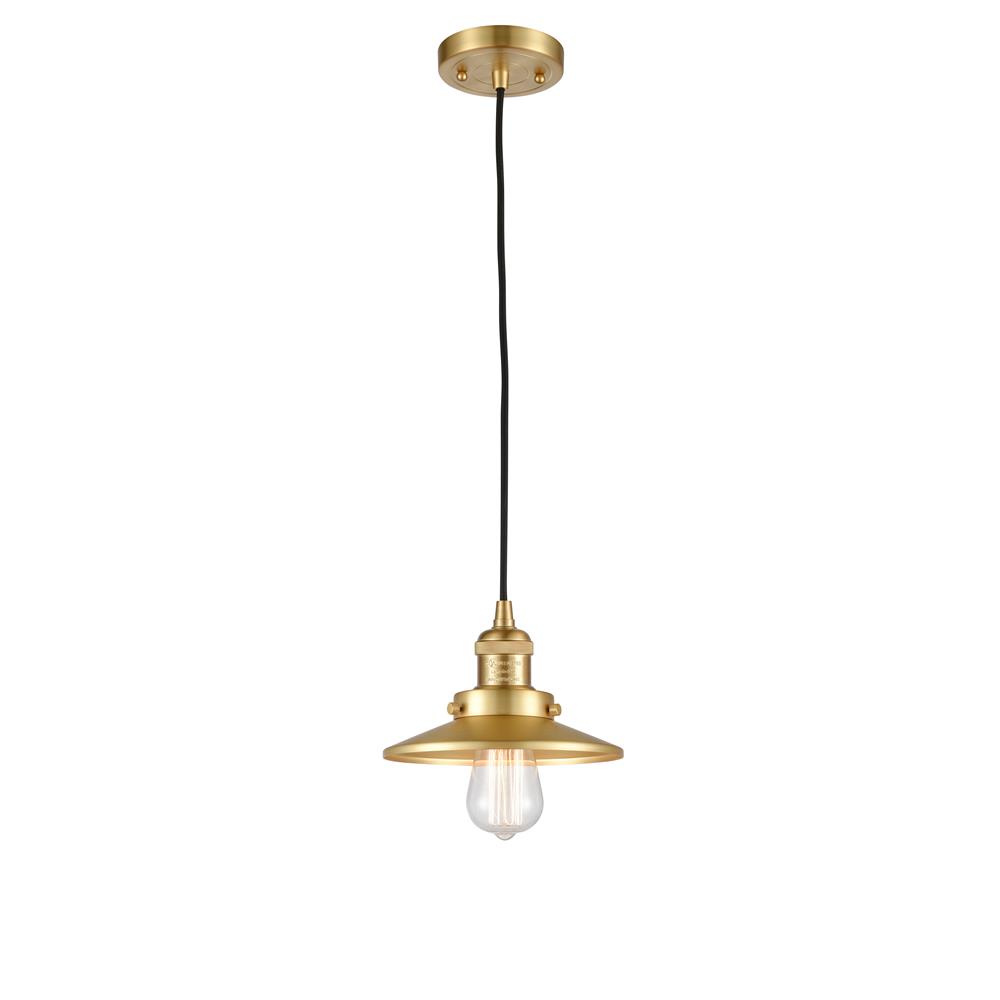 Innovations 201C-SG-M4 Railroad Mini Pendant 1 Light  in Satin Gold with Satin Gold Railroad Cone Metal Shade