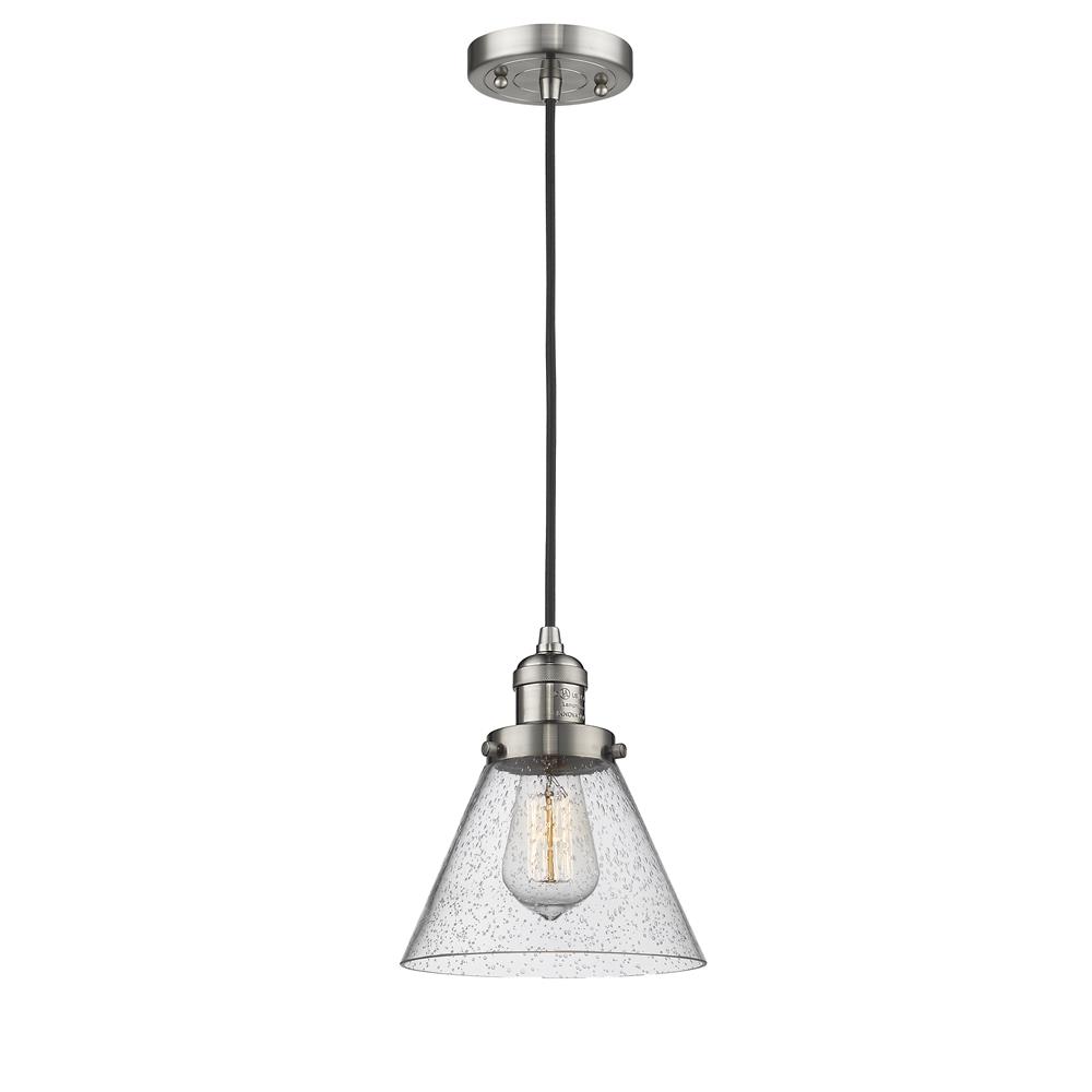 Innovations 201C-SN-G44-LED 1 Light Vintage Dimmable LED Large Cone 8 inch Mini Pendant in Brushed Satin Nickel