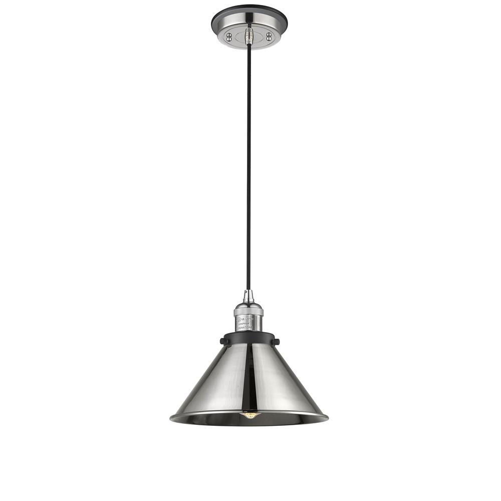 Innovations 201CBP-PNBK-M10-PN Briarcliff Mini Pendant 1 Light  in Polished Nickel with Polished Nickel Briarcliff Cone Metal Shade