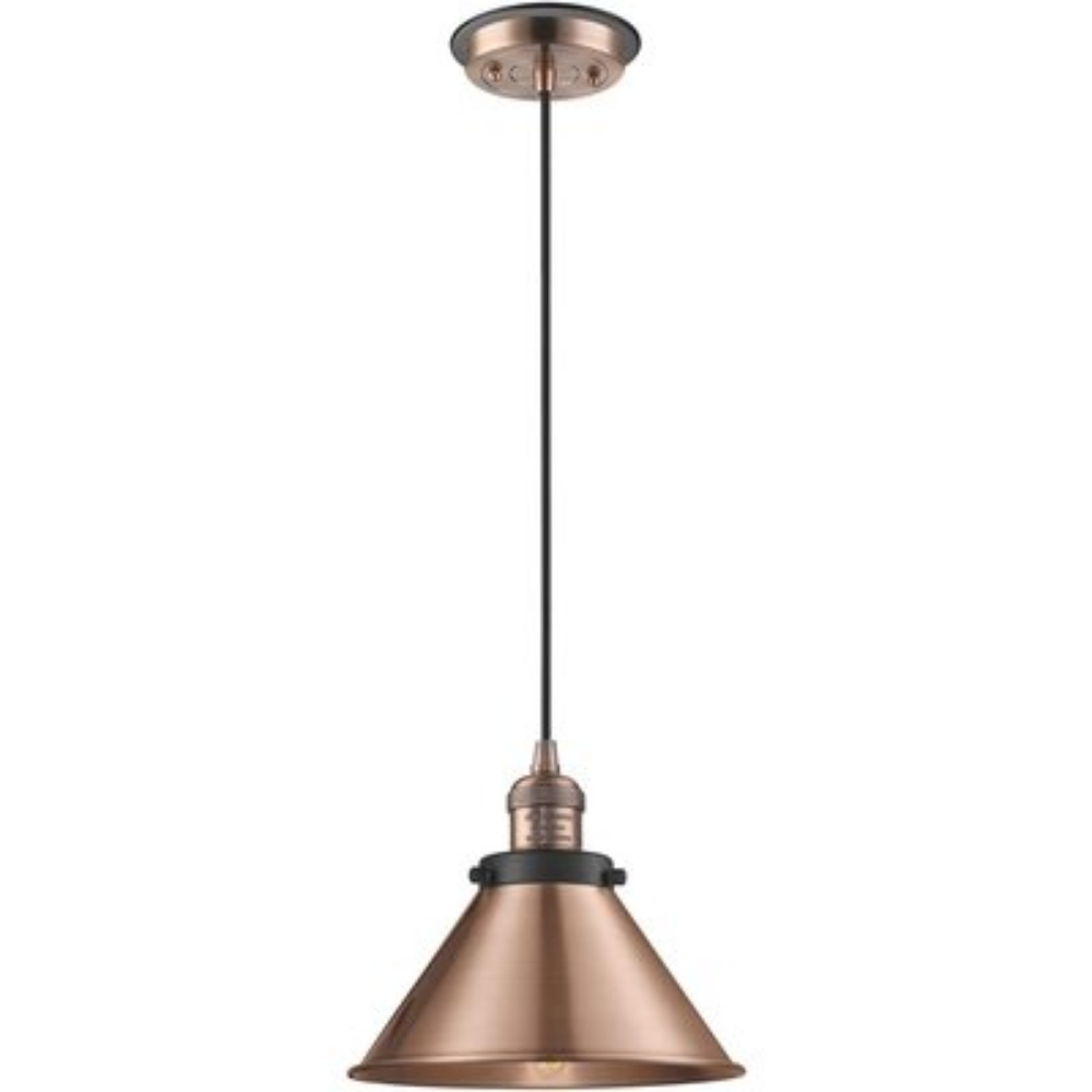 Innovations 201CSW-AB-M10-AB-LED Briarcliff Mini Pendant with Switch in Antique Brass with Antique Brass Briarcliff Cone Metal Shade