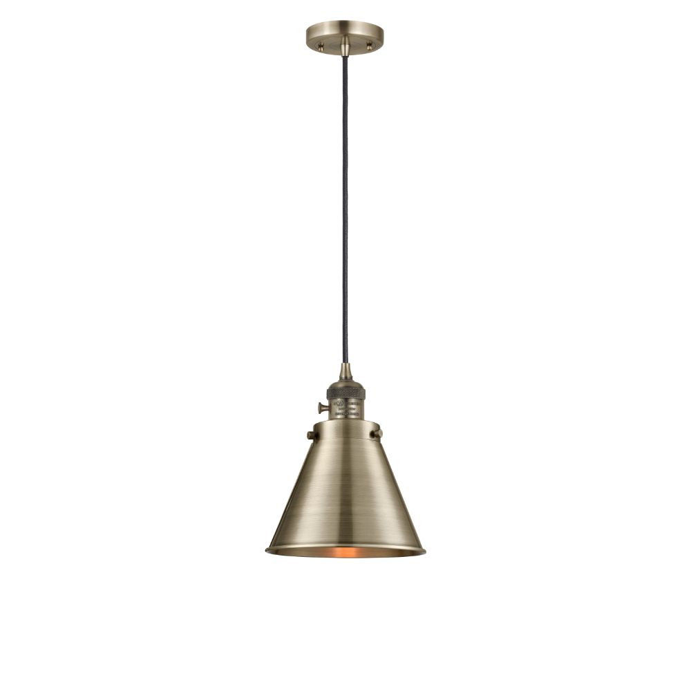 Innovations 201CSW-AB-M13-AB Appalachian Mini Pendant with Switch in Antique Brass with Antique Brass Appalachian Cone Metal Shade